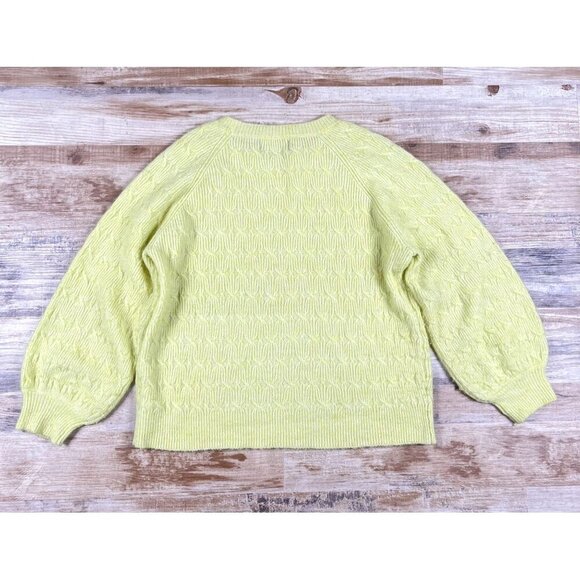WB WithBlack Yellow WBLMAGARET LS Cable Pullover Sweater Balloon Sleeve Large - Picture 2 of 6